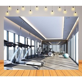 CORFOTO 9x6ft Fabric Modern Gym Interior Backdrop Treadmill Fitness Equipment Sport Theme Fitness Room Photo Background for Fitness Exercise Photo Props