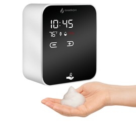 GentleJet AuraJet Automatic Foaming Soap Dispenser Wall Mount, LED Display, Aluminum Alloy Body, 5 Adjustable Foam Levels, USB-C or Battery Powered, 16.2 oz Touchless Sensor Soap Dispenser