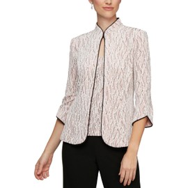 Alex Evenings Women's 3/4 Sleeve Printed Twinset with Scoop Neckline Cami and Hook Neck Closure Jacket (Plus Size), Shell Pink, 2X