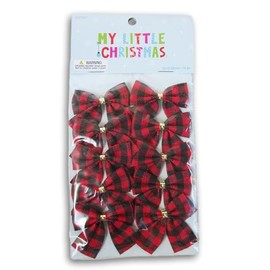 Buffalo Plaid Christmas Bow Ornaments - 10 Count (Black and Red Check)