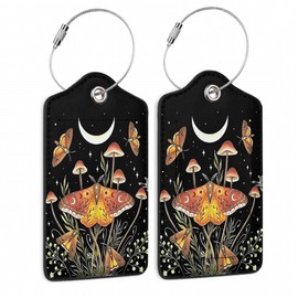 Bright Butterfly and Crescent Moon Luggage Tags for Suitcases, 2 Pack Cute PU Leather Suitcase Tag Identifiers with Address Card for Baggage Tag