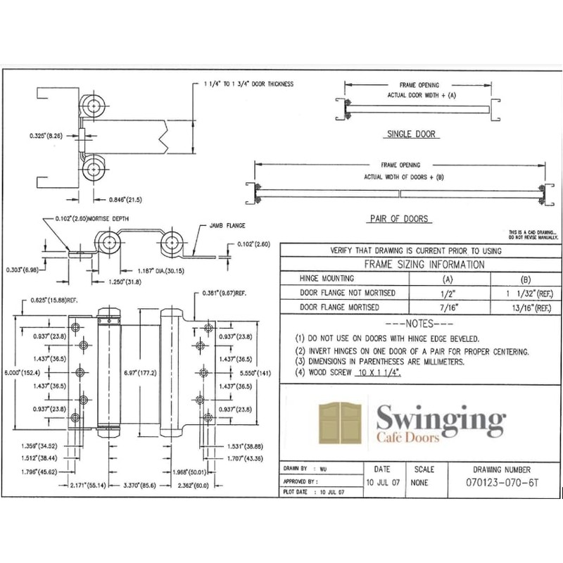 Swinging Cafe Doors - 6" Double Action Hinge – Heavy