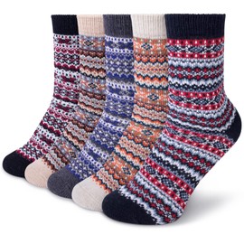5 Pack Womens Wool Socks Winter Warm Socks Thick Knit Cabin Cozy Crew Soft Socks Hiking Athletic Socks Gifts for Women