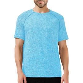 ALAVIKING Workout Shirts for Men Quick Dry Gym Athletic Running T Shirts Fitted Casual Short Sleeve Sports Active Crew Neck Tee Tops (Light Blue-m)