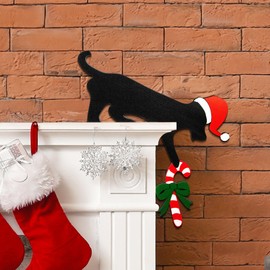 1PC Wooden Christmas Door Corner Decoration, Topper Frame Corner Decor,Christmas Cat Sign Wall DIY Craft Ornament Door Frame,Wooden Sculpture for Living Room Bedroom Office Outdoor Indoor Frame