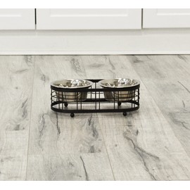 Barkley & Evans Elevated Double Pet Feeder, Removable Stainless Steel Bowls on Metal Stand, Raised Feeding Station for Pets, Dogs, Puppies, Cats Wet or Dry Food and Water - 1 Pint Bowls (16 fl. oz)