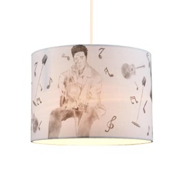 Elvis Presley Themed Linen Lampshade with Famous Poses and Guitars Musical Notes | 25cm x 18cm | 60w Maximum | Inner Cotton Lining by Happy Homewares