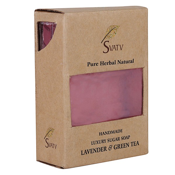 SVATV Handmade Lavender & Green Tea Soap | Soothing Herbs | Moisturising Skin - Traditional Ayurvedic Herbal Soap for Men and Women All Skin Types - 125g