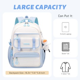 mygreen Cute Girls Backpack with Safety Whistle & Reflective Strip - Large Capacity School Bag for Ages 6-12 | Ergonomic Design | Water-Resistant Blue