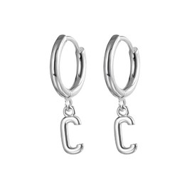 925 Sterling Silver Plated Initial Hoop Earrings for Women | A-Z Letters Hanging Hoops Stud Earring Fashion Jewelry Gift