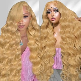 20 Inch Honey Blonde Wig Human Hair 200 Density 13x6 Blonde Wig Human Hair Body Wave Lace Front Wigs Human Hair Pre Plucked Colored 27# Lace Frontal Wigs with Baby Hair for Women