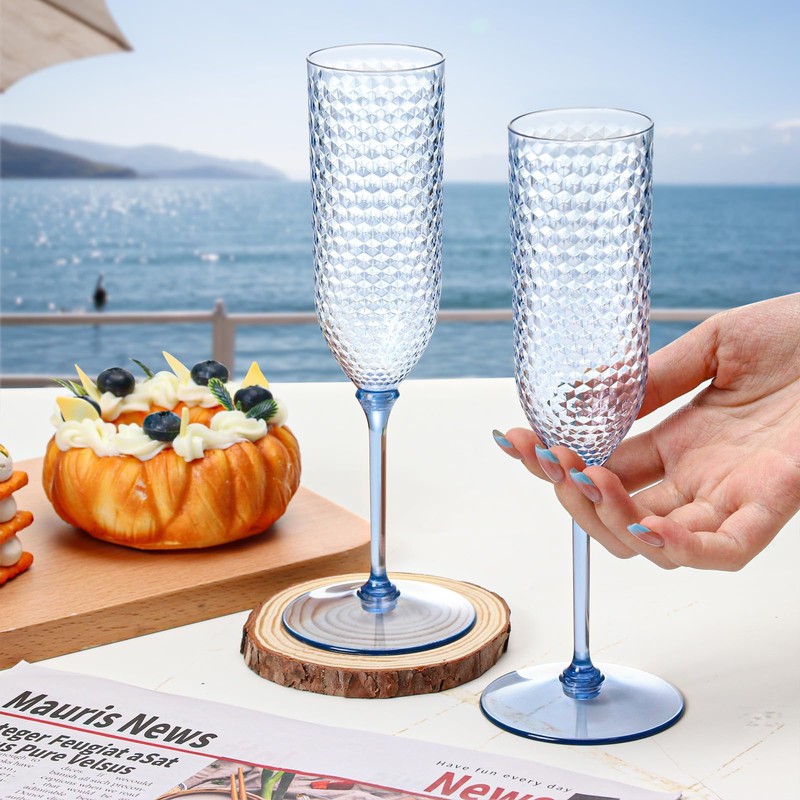 XUWAIDSGN 24 Pack Blue Detachable 2 piece Champagne Flutes 5.5