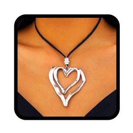 Edary Boho Necklace Heart Pendant Silver Starfish Choker Pearl Beach Necklace Accessories for Women Girls, Faux Leather