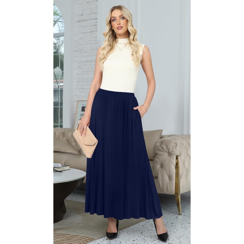 Yincro Womens Maxi Skirt Casual Flowy Elastic High Waist Long