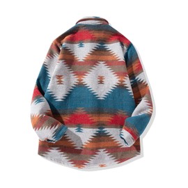 FindThy Men’s Vintage Y2K Aztec Jacket Button Up Long Sleeve Pocketed Western Shacket Jackets(0682-BlueWhite-M-LB)