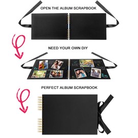 Scrapbook Photo Album 80 Pages, DIY Black Page Scrap Book for  Birthday, Anniversary, Wedding, Valentine and Christmas