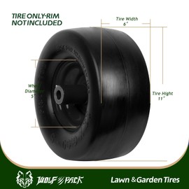 Wolf Pack 2 Pack 11x6.00-5 Flat Free PU Tire and Wheel, Smooth Tread Tire for Zero Turn Mowers, 5.875" Centered Hub and 3/4" Bushings Size, 400lbs Capacity