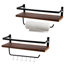PHUNAYA Floating Shelves,Wall Mounted Shelf for Kitchen,Living Room,Bedroom,Bathroom Storage,Rustic Wood,Set of 2(Brown)