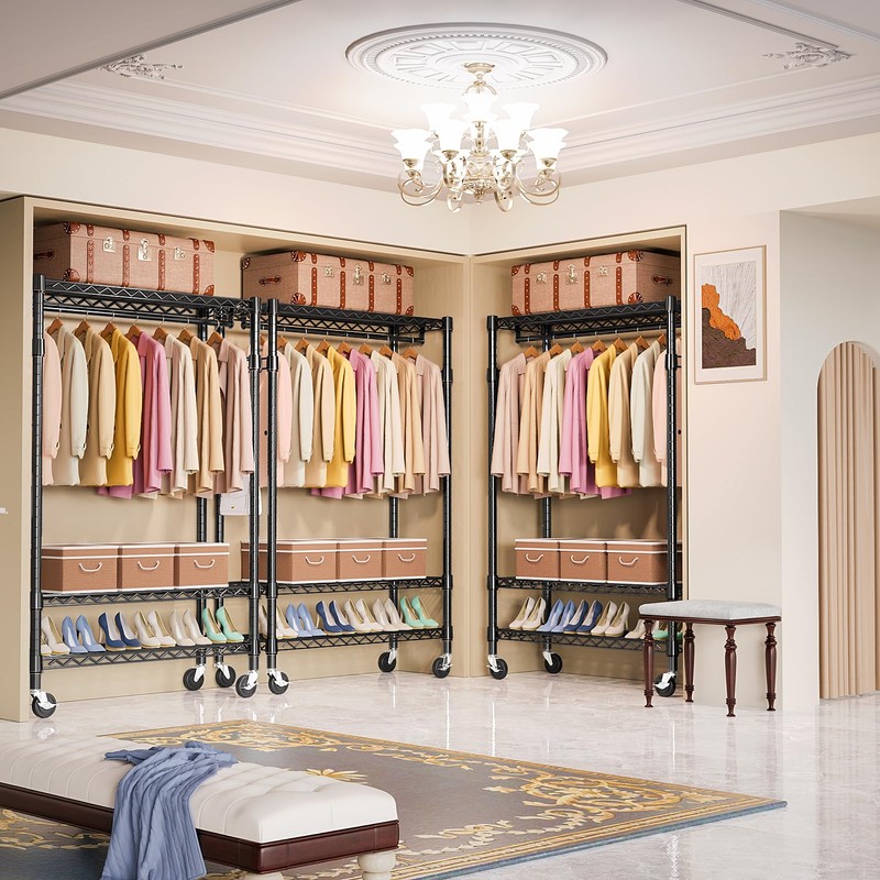 M MZG Heavy Duty Rolling Garment Rack 3 Tiers Adjustable