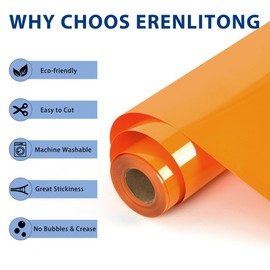 RENLITONG Orange Iron on Vinyl 12Inch by 50ft Roll HTV Heat Transfer Vinyl for T-Shirt HTV Rolls for All Cutter Machine - Easy to Cut & Weed for Heat Transfer Design