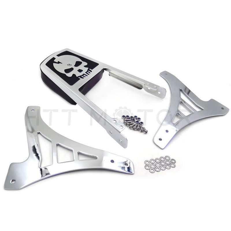 XKMT-Chrome Skull Backrest Sissy Bar With Leather Pad Compatible With