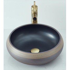 NATURFLAIR Vessel Sink Round 16 Inch Bathroom Sink, Counter Top Black+ Coffee Color Cloakroom Porcelain Ceramic Vessel Vanity Sinks Art Basin for Bathroom, Lavatory, Vanity Cabinet(16 x 6 Inch)