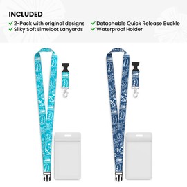 Limeloot 2-Pack Cruise Lanyards for Cruise Ship Cards | Silky Cruise Ship Lanyards for Cards, ID, Cash, Cruise Essentials | Detachable Buckle and Waterproof Cruise Card Holder | Teal and Blue Set
