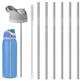 Laueob 6Pcs Metal Straw Replacement for Owala Water Bottle 40 oz,Reusable Stainless Steel Straws Compatible With Owala FreeSip Water Bottle,Replacement for Owala Straw Replacement,With Straw Cleaner