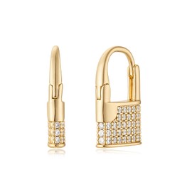 MYEARS Women Gold Padlock Earrings Huggie Hoop Cubic Zirconia 14K Gold Plated Small Simple Hypoallergenic Everyday Jewelry