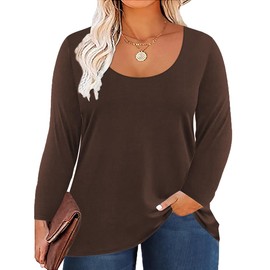 ForHailey Plus Size Tops for Women T Shirts Tunic Tops Blouse Long Sleeve U Neck Plus Size Winter Fall Brown 3X-Large