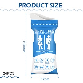 yorpyep Disposable Urine Bags, 24 PCS 800 ML Anti-odor and Anti-leakage Sealed Emergency Vomit Bag, Fast Water Absorption Unisex Portable Mobile Toilet, for Most Cars Travel Accessories (Blue)