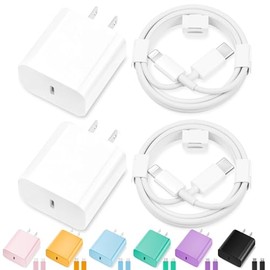 Cargador de iPhone de carga rápida, [certificado MFi] Paquete de 20 W tipo C bloque de carga rápida con [10 pies y 6 pies] USB C a cable Lightning com
