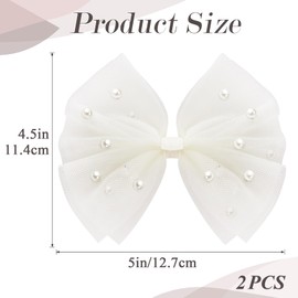 2pcs White Veil Pearl Bow Hair Clip, Non-Slip Hair Bows Clips for Women, Small Vintage Bowknot Barrettes for Wedding Halloween Chirsmas Thanksgiving