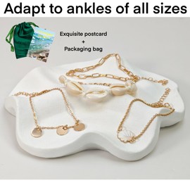 Hziacyzt 4 Pcs Women’s Adjustable Waterproof Anklets - Gold Non-Tarnish Beach Jewelry Set with Seashells & Charms for Vacation, Summer Boho Gifts