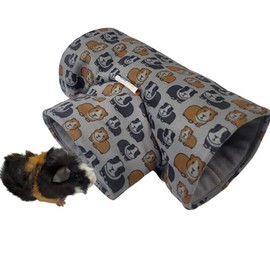 Guinea Pig Tunnel Fleece Small Pet Hideout Stay Open Three Way Animal Play Toy