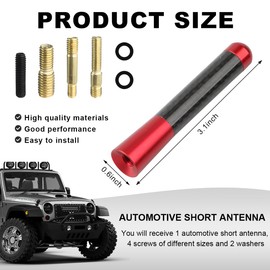 KVAEY Car Short Antenna, 1.37" Stubby Aluminum Aerial Antenna with 4 Screws & 2 Rubber Gaskets, Shorty Carbon Fiber Auto Roof Mount Antenna Replacement for AM/FM Radio Reception (Red, 3.14 Inch)