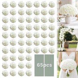 White Hydrangea Artificial Flowers Bulk, 65Pcs Silk Hydrangea Flowers