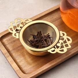 Filter Tea Mesh Fine Mesh Tea Strainers with Bowl Stainless Steel Loose Tea Infusers Strainers with Double Winged Handles for Loose Tea Juice Coffee Filter (1, Golden)