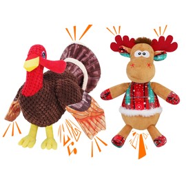 BWOGUE - Juego de juguetes para perros de pavo de Acción de Gracias, juguete de perro de pavo chirriante con papel arrugado, juguete de peluche interactivo para perros pequeños, medianos y grandes