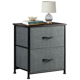 WLIVE Nightstand, 2 Drawer Dresser for Bedroom, Small Dresser with 2 Drawers, Bedside Furniture, Night Stand, End Table with Fabric Bins for Bedroom, Closet, Entryway, College Dorm, Dark Grey