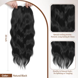 MORICHY Hair Toppers for Women Clip in Hair Topper with Bangs 20inch Black Long Wavy Curly Synthetic HairPieces for Women