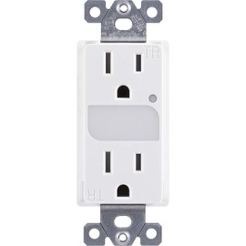 GE UltraPro Grounding Duplex Outlet with LED Guide Light, In Wall Receptacle, Tamper Resistant Outlets, Soft Glow Light, Sensor Light, 15A / 125VAC, UL Listed, White, Wallplate not included, 40967
