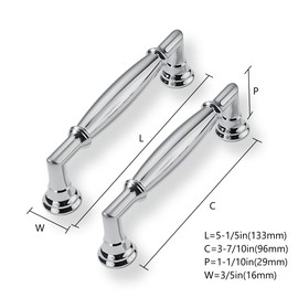 CABDM 2Pack 3-3/4Inch Hole Center Polished Chrome Cabinet Pulls Solid Cabinet Handles Solid Hardware Handle for cabinets Dressers Kitchens bedrooms