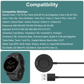 Charger for Garmin Forerunner 965 955 945 935 745 265 255 245 55 45, Approach S10 S12 S40 S42 S60 S62 S70, Fenix 7 7S 7X, Vivoactive 3 4 4S, Instinct 2, Venu 2 2S Plus Charging Cable