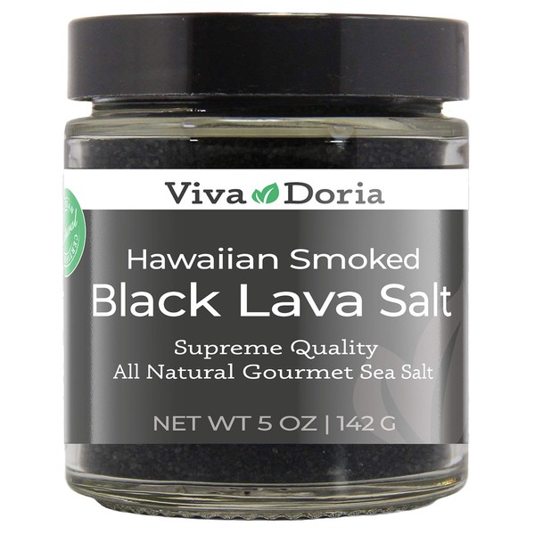 Viva Doria Hawaiian Smoked Black Lava Sea Salt, Fine Grain, 5 Oz Glass Jar