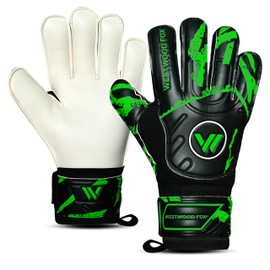 WESTWOOD FOX Goalkeeper Gloves,Finger Protection Soccer Goalie Gloves for Kids,Youth,Adults,Heavy Grip Palm with Dumbo latex 4+3 mm,Wrist Support (BLACK-GREEN, Size 3 suitable for 4 to 5 Years old)