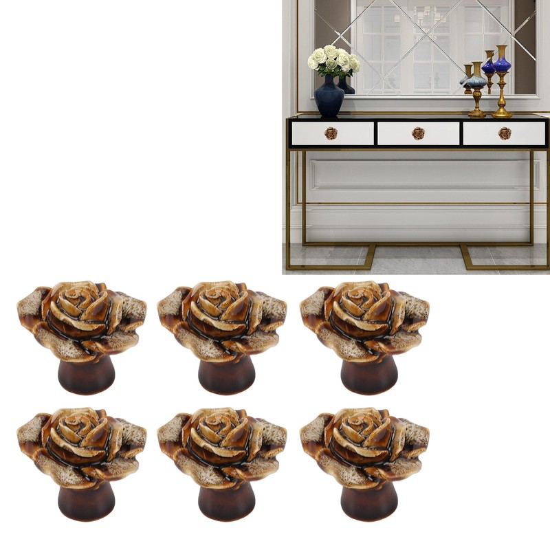 6Pcs Cabinet Knob Rose Flower Shape Delicate Ceramic Knob for