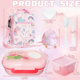 Srilbocy Kids Bento Lunch Box Set with Lunch Bag, Leak-Proof Lunch box,16oz Candy Bag, Silicon Cap Salad Container and Tableware for Girls School Travel RV camping Picnic.