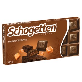Schogetten Schogetten Caramel Brownie 100g Schokoladentafel, Vollmilch-Schokolade mit Karamell & Brownie-Stücken, portionierte Stückchen. Ein Genuss. Stück für Stück.