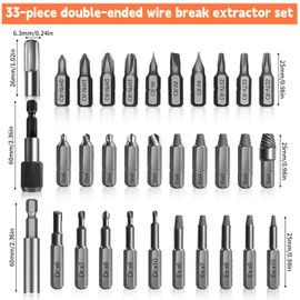 33 PCS Easy Out Bolt Extractor Set, Damaged Screw Extractor Screw Remover Tool with Separate Burnishing and Magnetic Extension Bit Holder for Damaged Screws or Bolts 2-12mm SE22